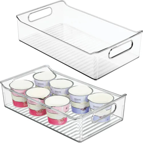 iDesign Organizador de almacenamiento de despensa de plástico con asas, juego de 2, contenedores transparentes