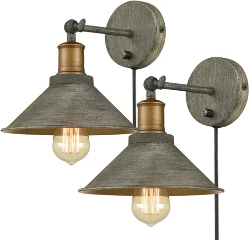 Apliques de Pared Vintage Estilo Granja Cableados o con Enchufe para Dormitorio y Baño Juego de 2 con Interruptor de Encendido/Apagado carbón oscuro