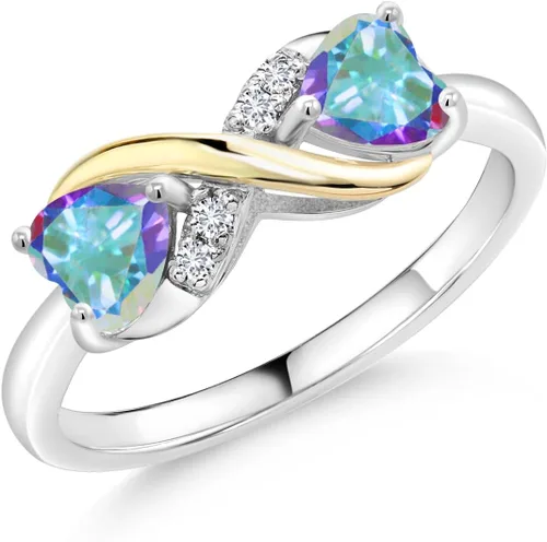Miniatura 48 de Gemstone Birthstone and Lab Grown Diamond Accents Eternal Love Infinity Ring for Women 925 Silver and 10K Yellow Gold Heart Shape 5MM & Round