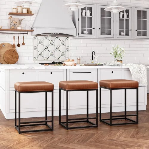 Miniatura 2 de ALPHA HOME Taburetes de bar de 24 pulgadas de altura de mostrador, taburetes de bar tapizados para isla de cocina, taburetes de mostrador con cojín
