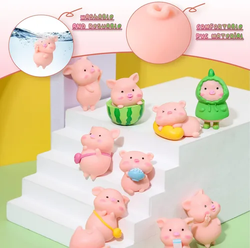 Miniatura 3 de Leitee 19 piezas de mini figuras de cerdo, pájaro, perro, gato, conjunto de figuras de animales, figuritas lindas, decoraciones de pastel de cerdo