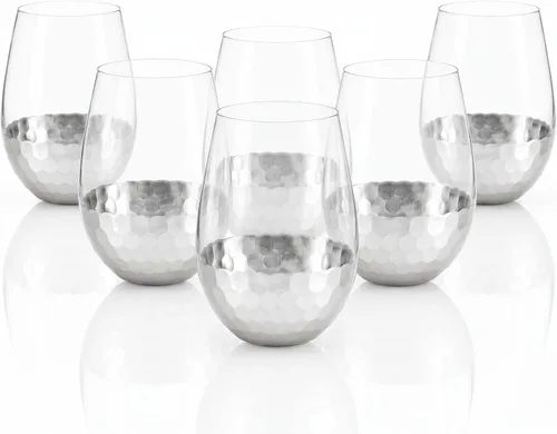 Miniatura 16 de Copas de vino sin tallo, juego de 2, 18 onzas, diseño de panal dorado