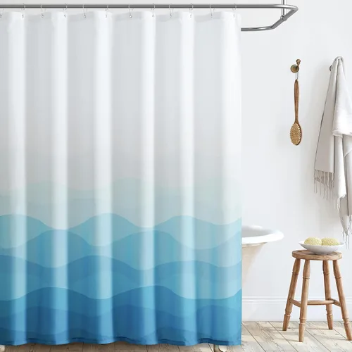 JINCHAN Cortina de ducha Ombre Azul Ola del Océano, cortina de ducha impermeable de tela para baño, diseño gradual de color náutico, decoración