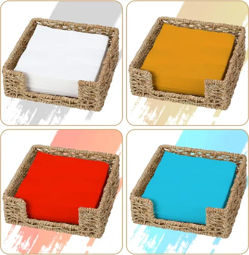 Miniatura 5 de Graciadeco Servilletero de Ratán para Mesa, Bandeja Cuadrada de Hierba Marina para Servilletas de Papel Cocina Restaurante Cena Cestas de Mimbre