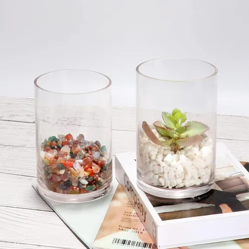 Miniatura 5 de Juego de 3 jarrones cilíndricos de vidrio para centros de mesa, florero transparente de 6 pulgadas de alto para decoración del hogar, portavelas