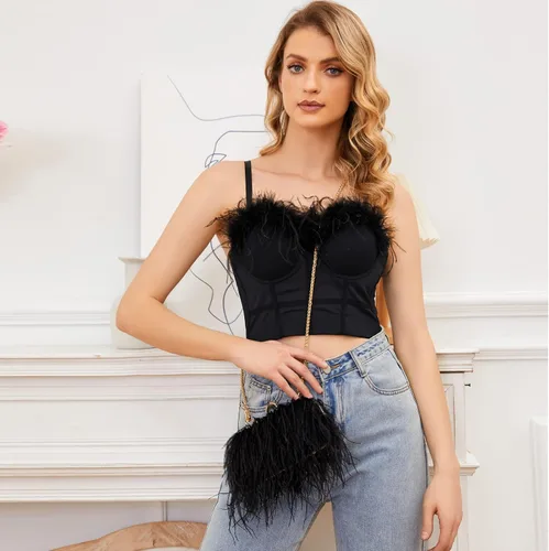 Miniatura 6 de Miuco Bolso de mano de plumas para mujer, bolso cruzado de hombro