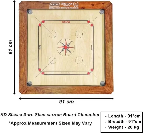 Miniatura 5 de KNK Carrom Board Champion Bulldog Jumbo Carrom Tablero de juego familiar para interiores aprobado por la Federación Internacional Carrom resistente