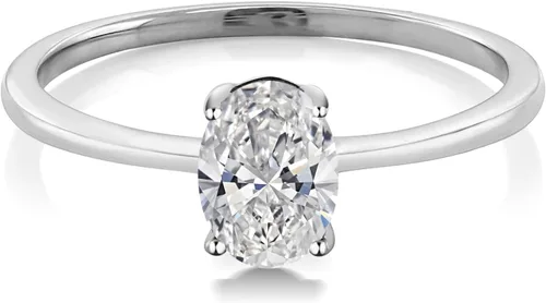 Miniatura 55 de Gem Stone King Anillo de compromiso solitario con piedra preciosa de oro blanco de 10 quilates, ovalado, 0.27 x 0.19 pulgadas, anillo de promesa