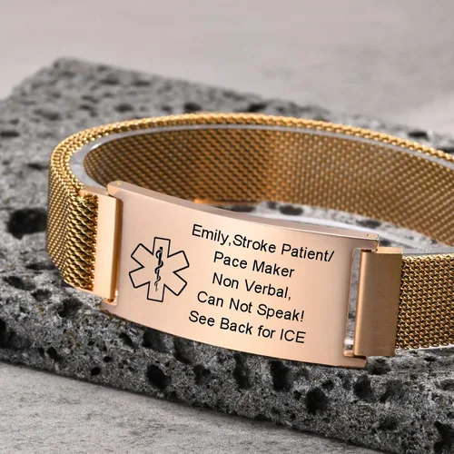Miniatura 32 de VNOX Pulsera de identificación de alerta médica para hombres y mujeres, pulseras de alerta médica con grabado personalizado para mujeres y hombres