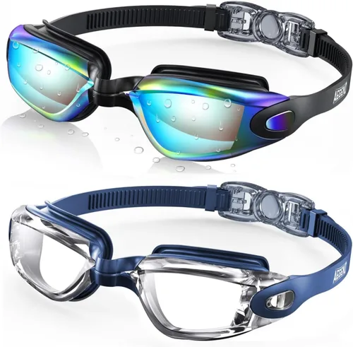 Miniatura 13 de Aegend - Gafas de natación, paquete de 2 gafas de natación sin filtraciones, para adultos, hombres, mujeres y jóvenes Negro claro y rosa rojo claro