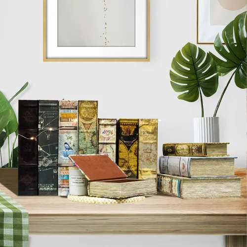 Miniatura 6 de Juego de 2 cajas decorativas en forma de libro, cajas de almacenamiento para baratijas y recuerdos, caja de almacenamiento en forma de libro