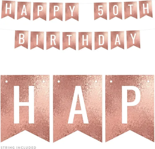 Miniatura 12 de Andaz Press Pancarta decorativa de mosaico con purpurina de oro rosa para fiesta de cumpleaños, 100 años de amor, aproximadamente 5 pies, 1 juego