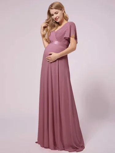 Miniatura 3 de Ever-Pretty Womens Chiffon V-Neck A-line Ruched Summer Maternity Dresses with Sleeves 09890-USA