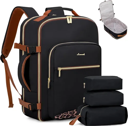 Miniatura 42 de LOVEVOOK Mochila de viaje de 40L aprobada para vuelo, 3 cubos de embalaje, bolsa de viaje impermeable para artículos personales, equipaje de mano