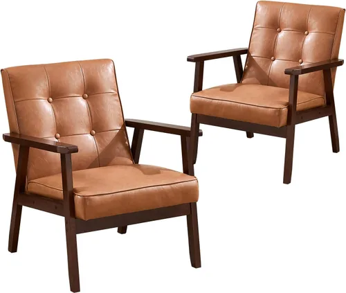 Miniatura 11 de Bonzy Home - Sillón de acento de cuero sintético estilo mitades de siglo moderno para sala de estar Silla con estructura de madera sólida y Negro