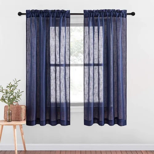 Miniatura 17 de NICETOWN Cortinas traslúcidas cortas para dormitorio, 45 pulgadas de largo, con textura de lino, cortinas semitransparentes de gasa que mantienen