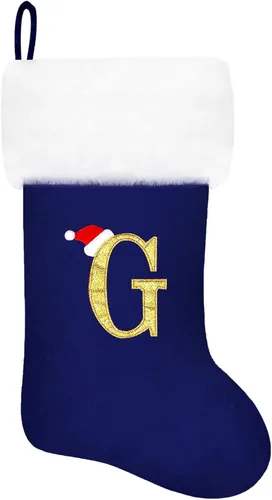 Miniatura 100 de Calcetines de Navidad bordados de 20 pulgadas con monograma, terciopelo negro con puño de felpa blanca supersuave, adornos clásicos para decoración