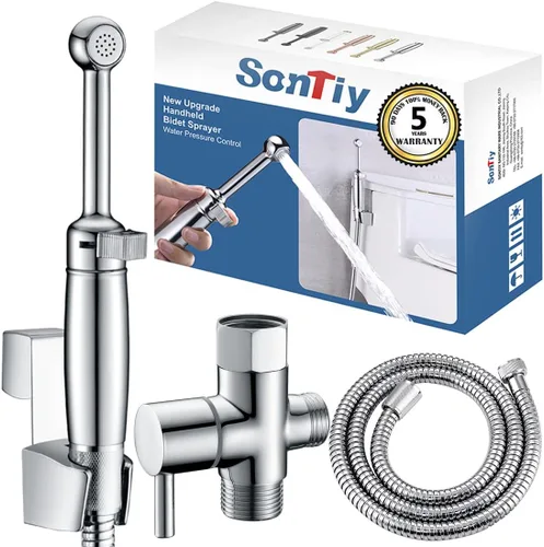 SonTiy Rociador de Bidé de Mano para Inodoro, Rociador de Inodoro para Pañales de Tela Totalmente de Metal, Accesorio de Bidé con Preventor de