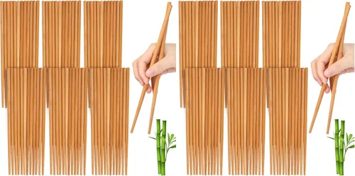Miniatura 10 de Jucoan 100 pares de palillos de bambú reutilizables, 9.5 pulgadas naturales sin pintar, antideslizantes, palillos de madera ligeros a granel