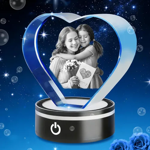 Miniatura 11 de Foto de cristal personalizada, grabado con láser, foto de cristal de corazón personalizada con base de luz LED, regalo para Navidad, cumpleaños