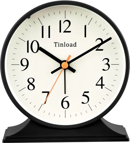 Miniatura 11 de Tinload Reloj despertador analógico retro antiguo de 4.5 pulgadas, pequeño reloj silencioso de mesita de noche con luz manual, funciona