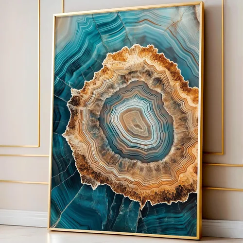 Pintura de tocón de árbol azul, anillo abstracto de árbol, arte de pared, cuadro abstracto cian, minimalista, moderno, pintura de tocón de madera,