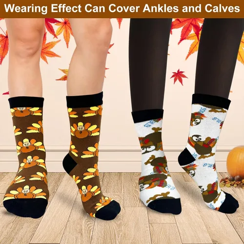 Miniatura 5 de Camlinbo 2 pares de calcetines de Acción de Gracias, calcetines de pavo, divertidos calcetines de Acción de Gracias para mujeres y hombres, disfraz