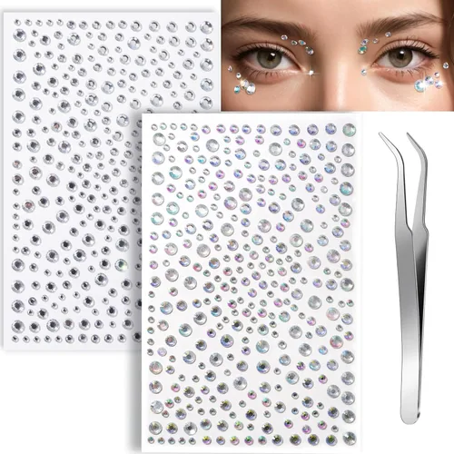 Teenitor Gemas para Rostro Maquillaje Diamantes de Imitación Pegatinas Autoadhesivas, 650 Piezas Joyas para Ojos de Maquillaje para Festivales