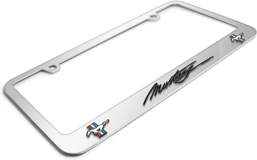 Miniatura 3 de iPick Image Hecho para Ford Mustang Script doble logotipo 3D letras en relieve en espejo marco de matrícula de metal cromado