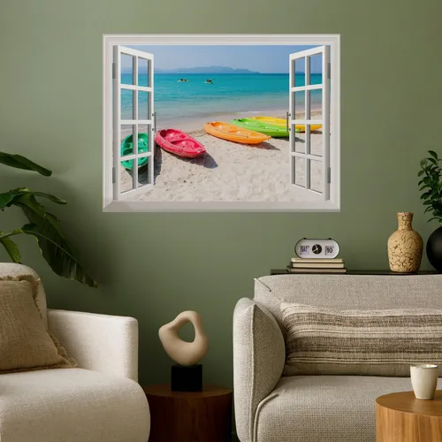 Miniatura 9 de wall26 Mural de pared extraíble – Hermosa pareja saltando delfines en el mar puesta de sol creativa vista de ventana decoración del hogar/decoración