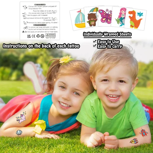 Miniatura 2 de Partywind Tatuajes temporales para niños, 204 hojas envueltas individualmente, calcomanías de tatuajes, suministros de fiesta de cumpleaños