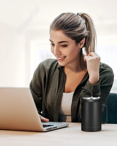 Miniatura 6 de zenbo - Vaso de acero inoxidable aislado al vacío con asa, tapa y popote, mantiene las bebidas frías hasta 36 horas, cuerpo a prueba de sudor, apto