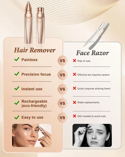 Miniatura 3 de Depiladora y Recortador de Cejas para Mujeres: Afeitadora Facial Recargable 2 en 1 y Navaja para Cejas - Dispositivo Eléctrico Indoloro para Depilar