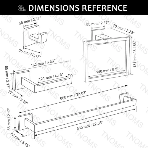 Miniatura 6 de Juego de 5 piezas de accesorios de baño de 23.6 pulgadas, incluye toallero de 23.6 pulgadas, anillo para toalla de mano, soporte para papel