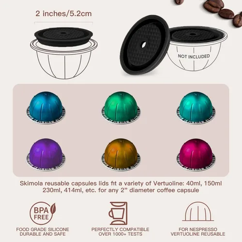 Miniatura 2 de Tapas de cápsula de café reutilizables para cápsulas originales de Nespresso Vertuoline, tapas de silicona de grado alimenticio para cualquier