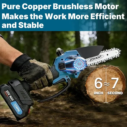 Miniatura 2 de Mini motosierra inalámbrica de 6 pulgadas, potente sierra de poda eléctrica de mano de 880 W con bloqueo de seguridad, 2 baterías, cortador de ramas