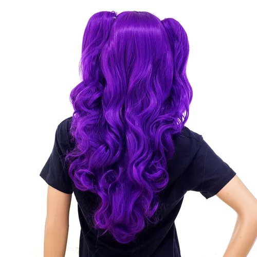 Miniatura 9 de SWACC Peluca larga y rizada de doble garra con clip en cola de caballo sintética pastel colorida para cosplay, peluca de fiesta diaria para mujeres