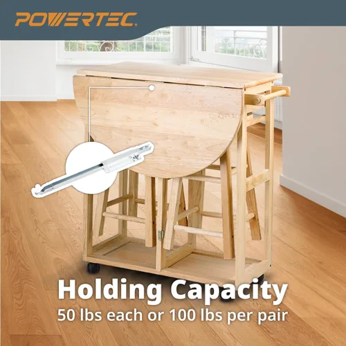 Miniatura 4 de POWERTEC Soportes de mesa Drop Leaf – Juego de 2, soporte de mesa de metal plateado, soporte fuerte y estable, soporta 50 libras cada uno, acero