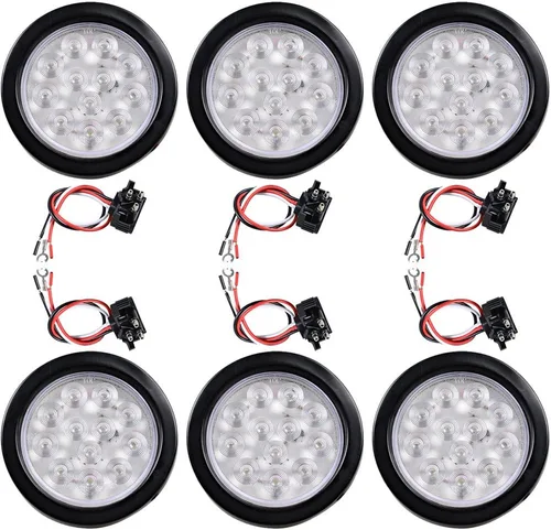 Miniatura 13 de Kit de tapones de cableado con cubierta de hule para luz trasera LED redonda de 4", 12 ledes, para RV, camioneta Luz roja - Lente transparente