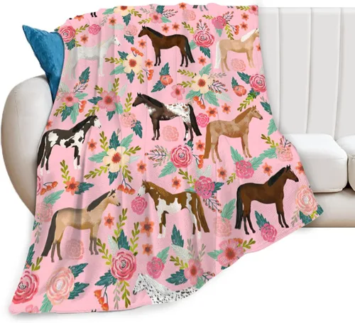 Manta de forro polar de franela de caballo para niñas y mujeres, bonita manta de franela de forro polar, suave y cálida para amantes de los