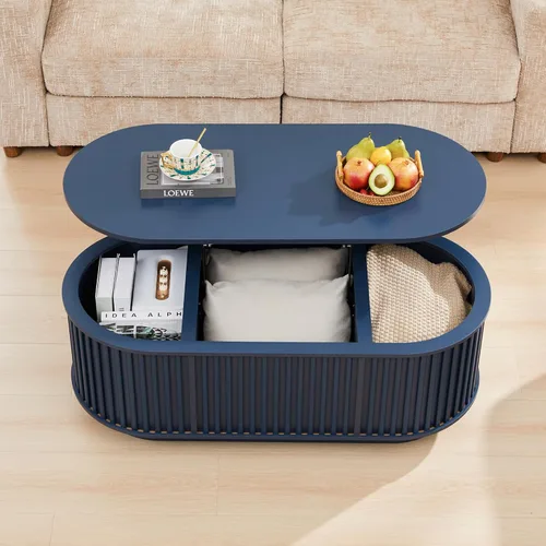 Miniatura 7 de Mesa de Centro Ovalada con Tapa Elevable y Almacenamiento, 43.3" Mesa Central Moderna de Mediados de Siglo con Compartimento Oculto, Mesa de Comedor