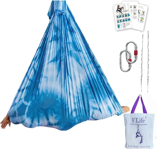 Miniatura 11 de F.Life Kit de hamaca de yoga aéreo, columpio de yoga, multicolor, 5 yardas, yoga volador, incluye cadena de margarita, mosquetón y guía de postura
