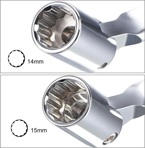 Miniatura 4 de uxcell Llave de cabeza flexible de 12 puntos, extremo de caja giratoria doble métrica de 0.551 in x 0.591 in, rotación CR-V de 180 grados