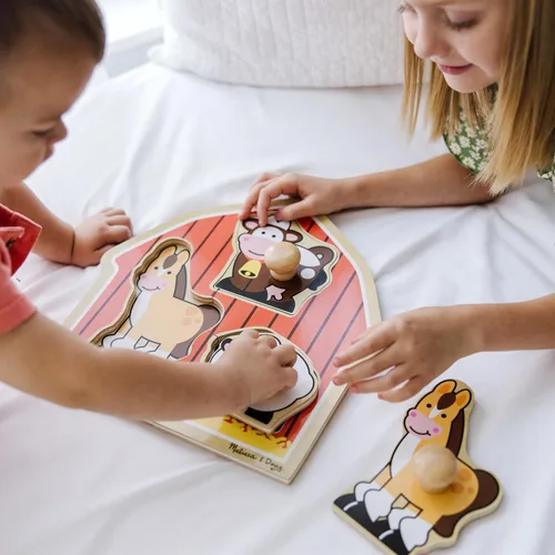Miniatura 3 de Melissa & Doug Rompecabezas de animales de granja con pomo gigante, rompecabezas de madera con clavijas para niños pequeños, juguete educativo