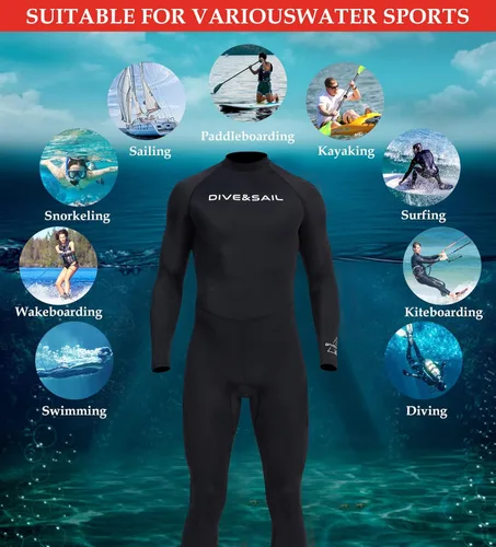 Miniatura 2 de Aivtalk Traje de buceo de cuerpo completo para hombre, manga larga, cremallera trasera, traje de neopreno con protección solar UV, refrescante, a