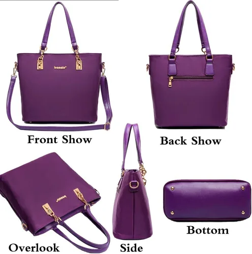 Miniatura 6 de Juego de 6 bolsas con asa superior de nailon para mujer, incluye bolsa grande, bolsa mediana, bolsa de hombro, cartera, bolsa de mano y llavero