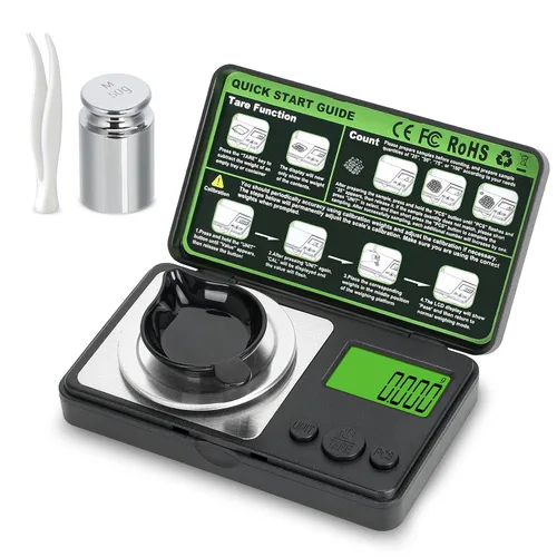 Báscula digital de miligramo de 0.00 oz/1.76 oz, microbáscula portátil con pantalla, báscula de laboratorio de alta precisión para polvo,