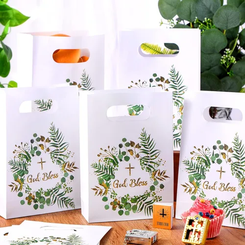 Miniatura 6 de TaoBary Bolsas de regalo de primera comunión, bolsas de regalo de fiesta religiosa, bolsas de regalo de papel cruzado, bolsas de papel para primeras