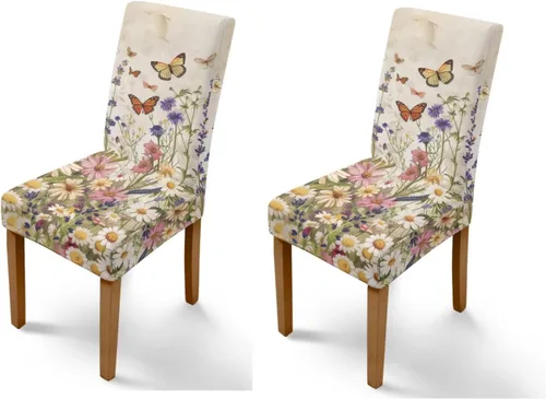Miniatura 22 de HUGS IDEA Yellow Floral Chair Covers for Dining Room Set of 2 Flowers Kitchen Chair Covers Washable Dining Chairs Slipcovers Cubre Sillas