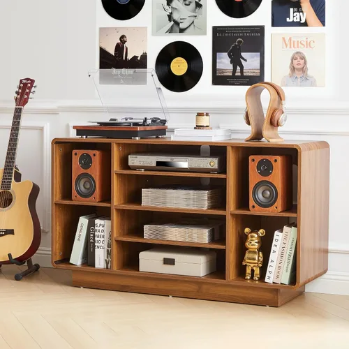 Miniatura 7 de RARZOE Soporte Grande para Tocadiscos, Mesa de Soporte para Tocadiscos Concord de Mediados de Siglo que Sostiene Hasta 350 Álbumes, Gabinete